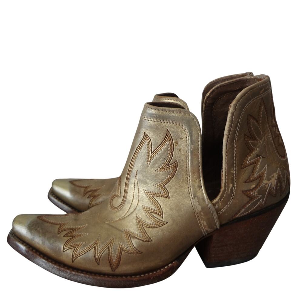 Ariat Dixon Ankle Western Boot Bootie Womens 8 Short Gold Distressed Worn Boho
